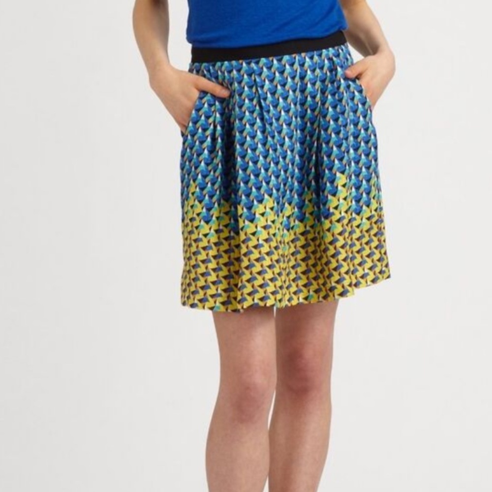 Marc by Marc Jacobs blue/yellow pockets high waist silk skirt  Sz 4